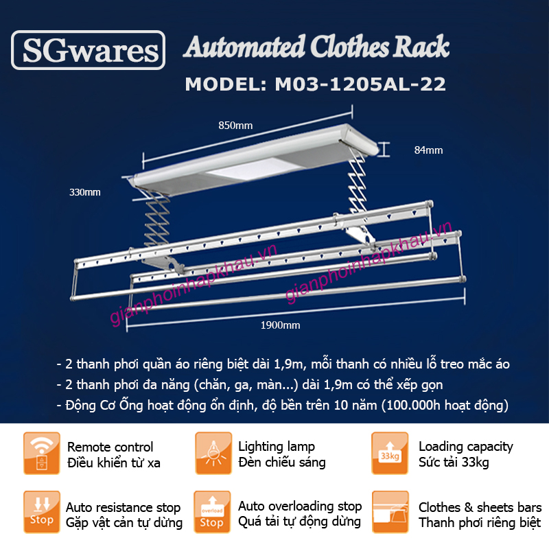 Giàn phơi điều khiển giá rẻ M03-0804AP